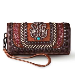 Montana West Embroidered Collection Wallet, Brown